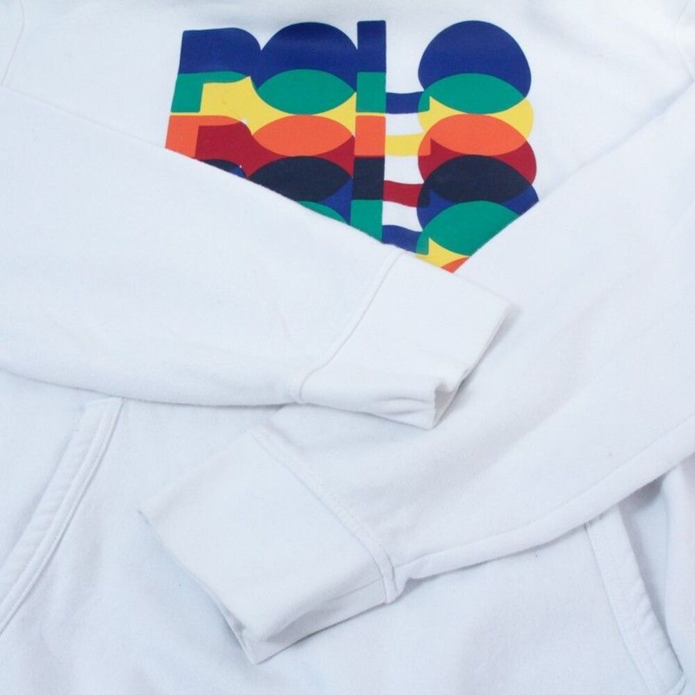 Polo Ralph Lauren Mens Hoodie NWOT White Multi-Graphic Fleece Ribbed Hem & Cuffs - Picture 6 of 11